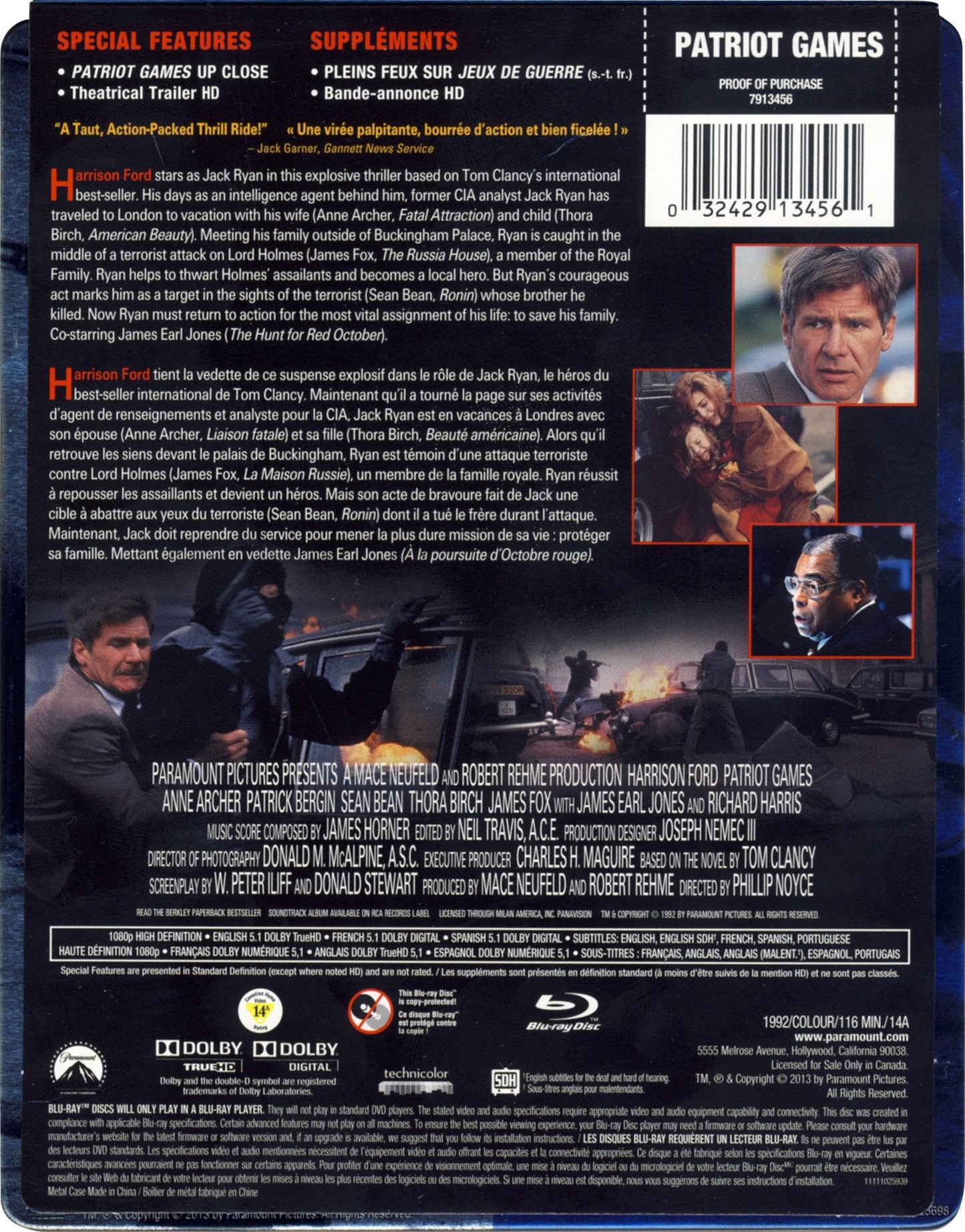 Patriot Games (SteelBook) - Blu-Ray