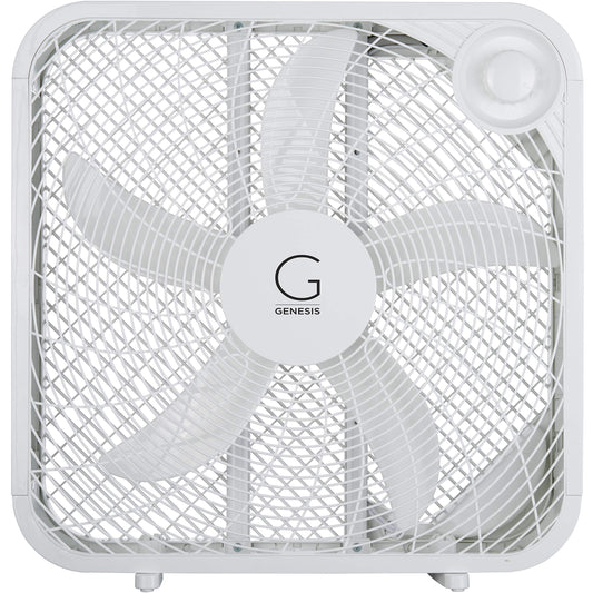 Genesis 20" Box Fan, 3 Settings, Max Cooling Technology, Carry Handle, White (G20BOX-WHT) 🍁 All In One Marketplace Canada