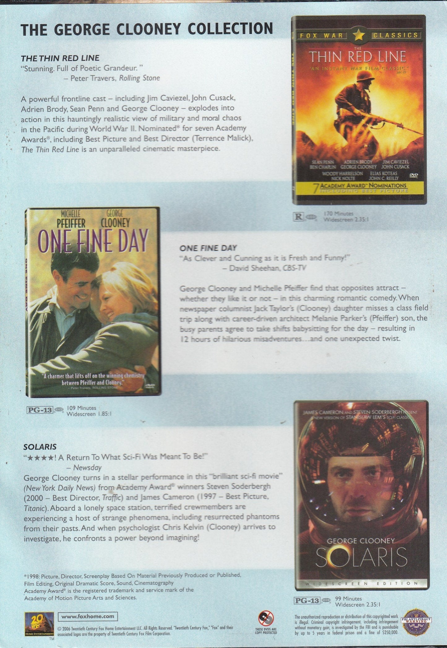 George Clooney: The Collection (The Thin Red Line / One Fine Day / Solaris) - DVD
