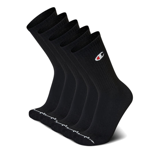 Champion Mens Men’s Crew Socks – 5 Pack Cushioned Crew Socks Moisture-wicking Breathable Reinforced Heel & Toe (Size: 6-12.5), Black, 6-12 🍁 All In One Marketplace Canada