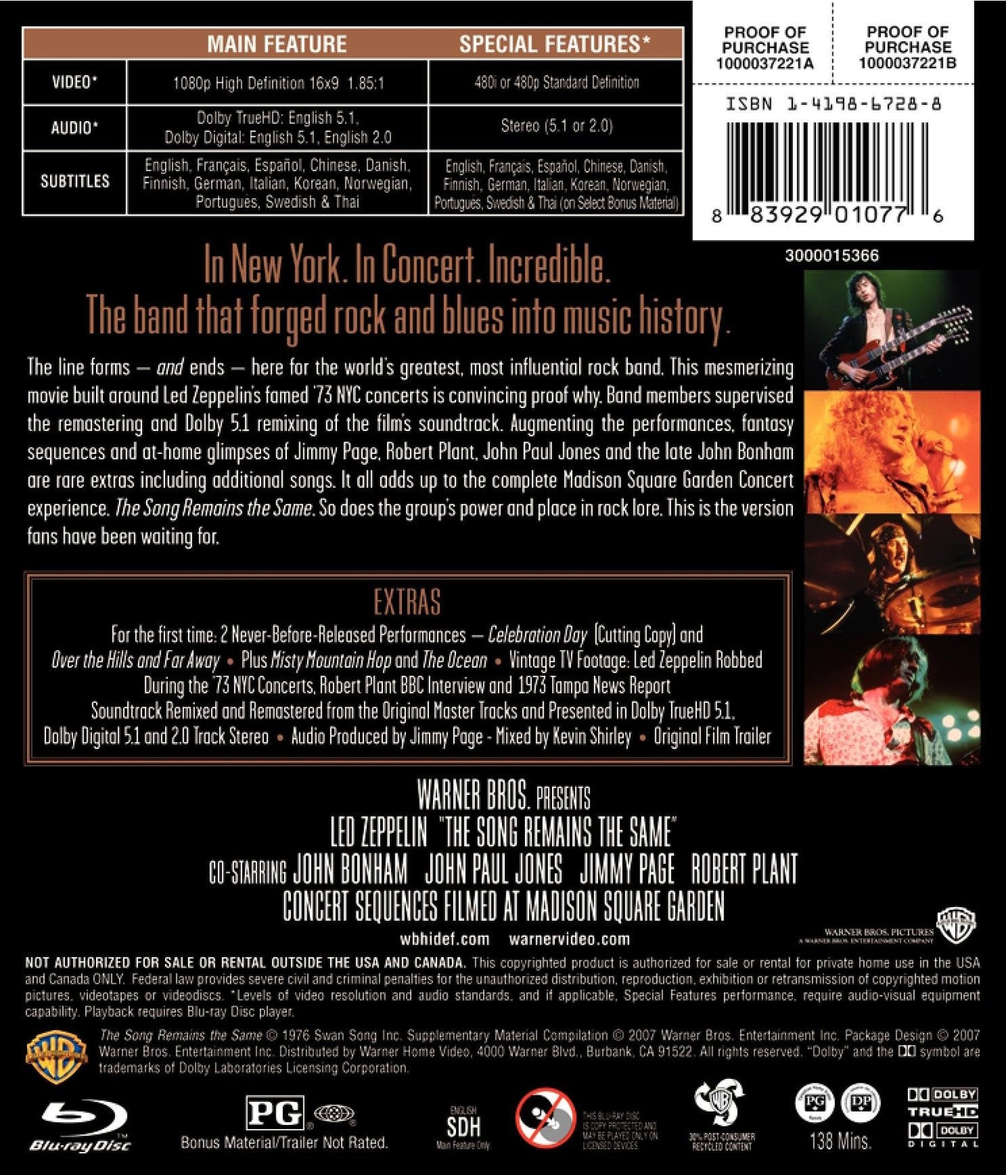 Led Zeppelin / The Song Remains the Same - Blu-Ray