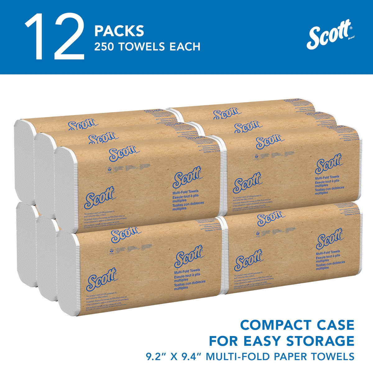 Scott Professional Universal Multifold Paper Towels, Bulk (03650), Absorbency Pockets, 9.2"x9.4", Compressed, Compact (250 Sheets/Pack, 12 Packs/Case, 3,000 Sheet Total) 🍁 All In One Marketplace Canada