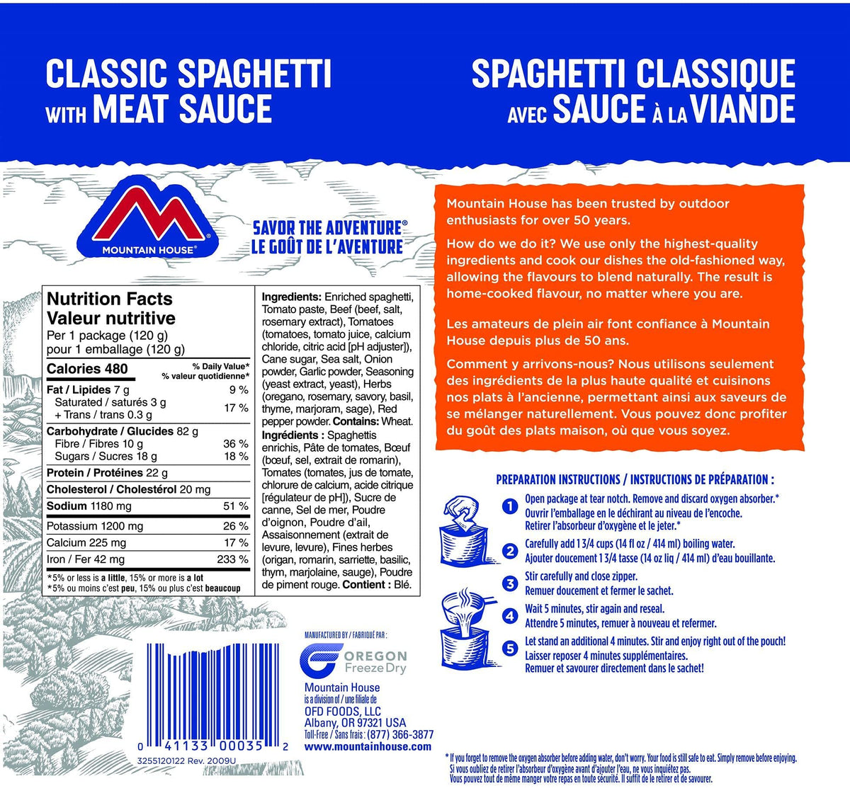 Mountain House Spaghetti with Meat Sauce Pouch| Freeze Dried Backpacking & Camping Food | Survival & Emergency Food | Entree Meal | Easy to Prepare | Delicious and Nutritious | Single Pouch 🍁 All In One Marketplace Canada
