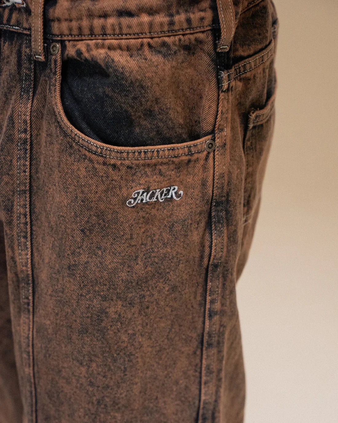 Jacker '3 Stripes' Dyed Denim Baggy Pants - Brown