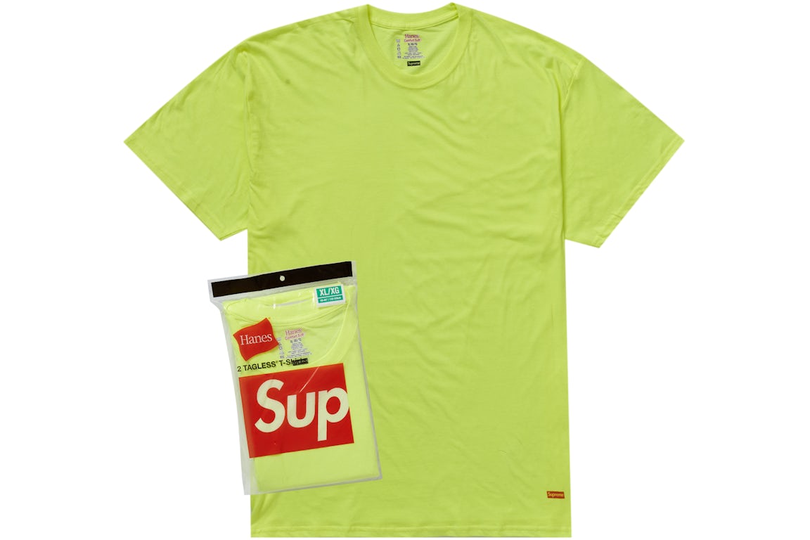 Supreme x Hanes Tagless Tees - Fluor Yellow (2 Pack)