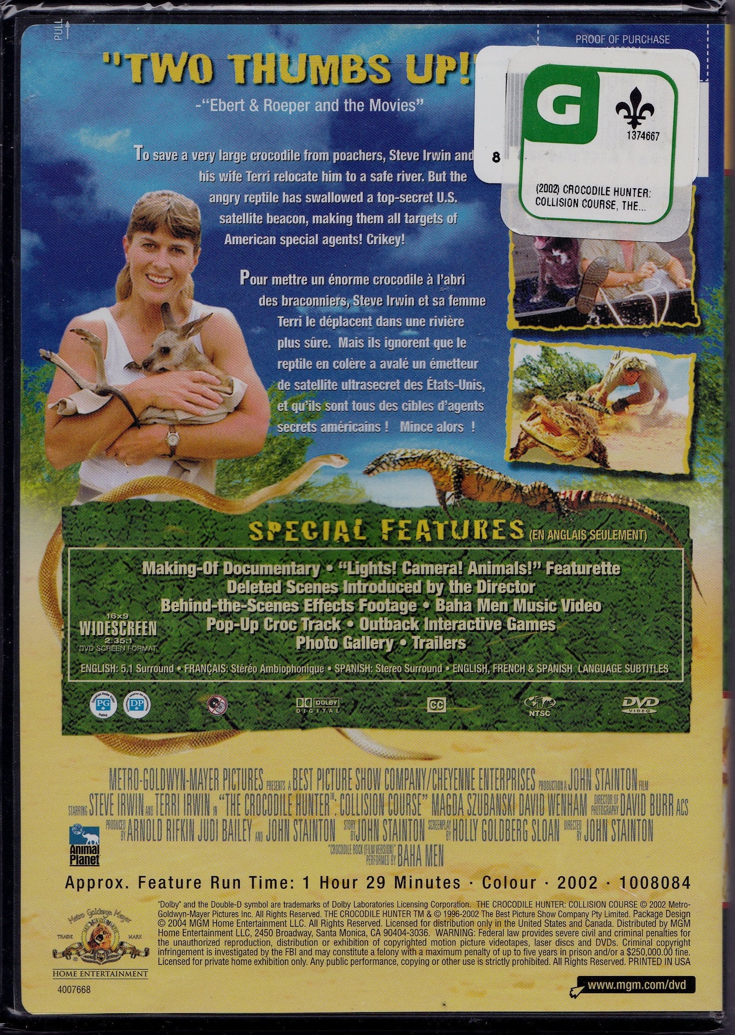 Le Chasseur de Crocodiles: Le Chemin des Collisions - The Crocodile Hunter: Collision Course (English/French) 2002 (Widescreen) Doublé au Québec (Cover Bilingue) Special Edition