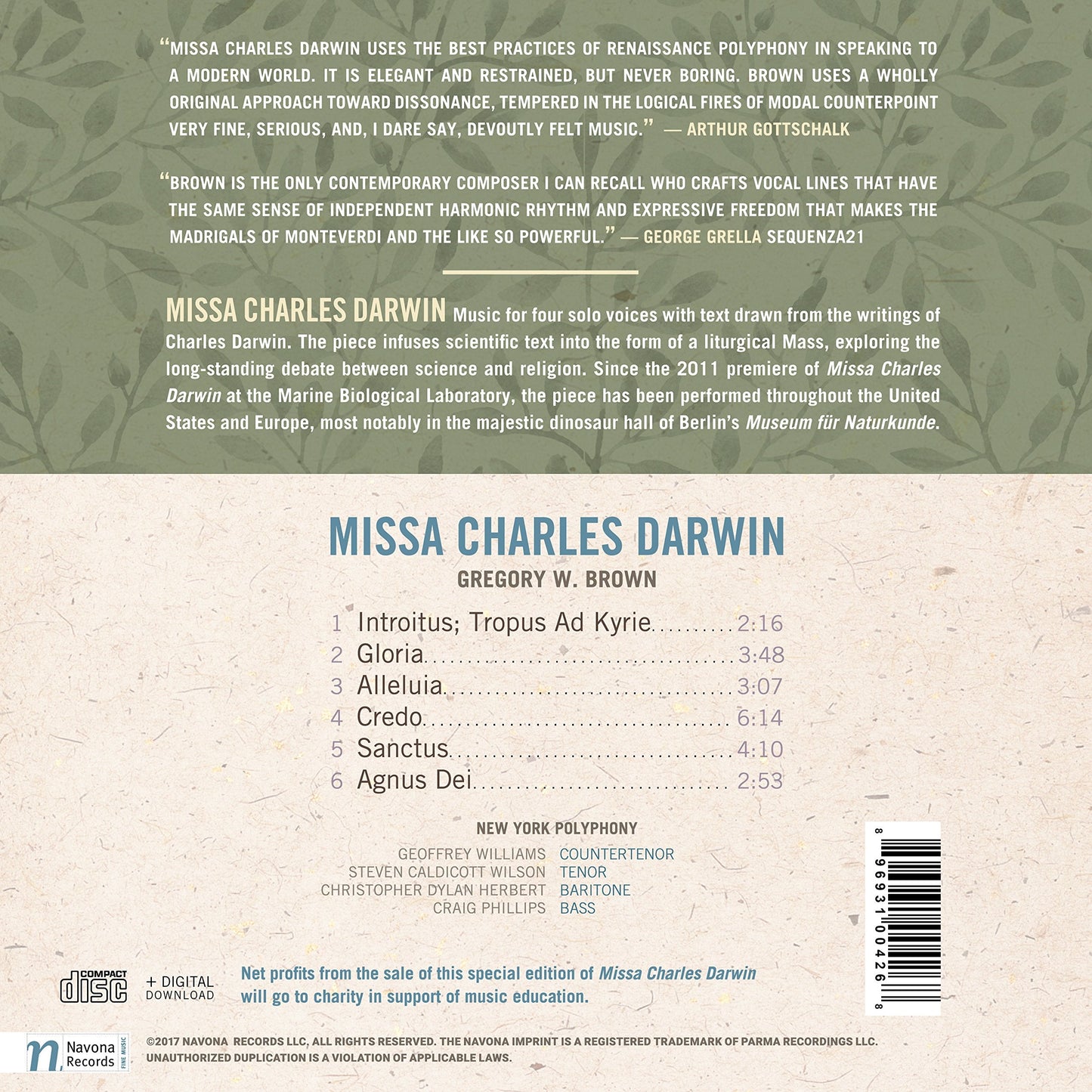 Gregory W. Brown: Missa Charles Darwin