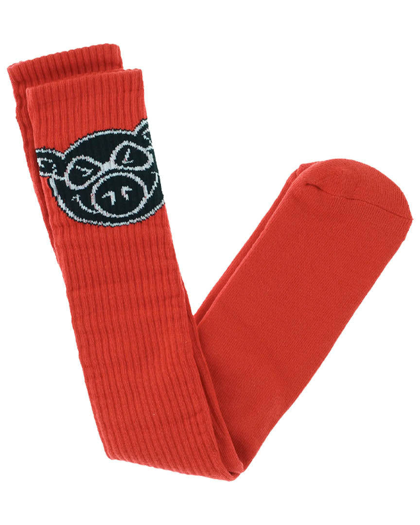 Pig Wheels 'Pig Head' Tall Socks - Red
