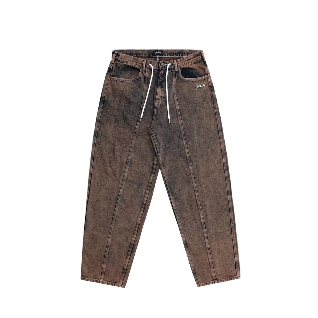 Jacker '3 Stripes' Dyed Denim Baggy Pants - Brown