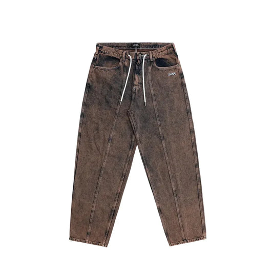 Jacker '3 Stripes' Dyed Denim Baggy Pants - Brown