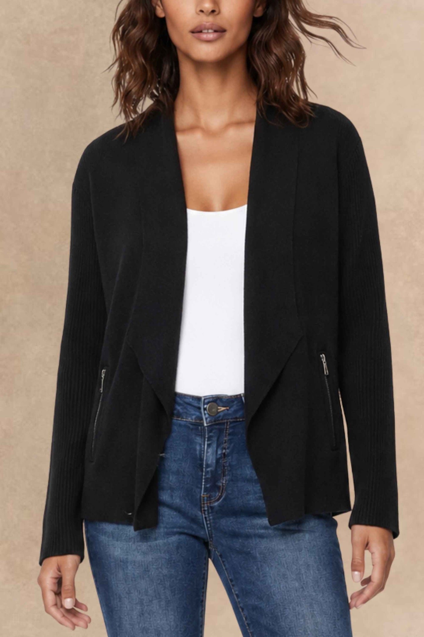 Adèle Black open Cardigan Zipper Pockets
