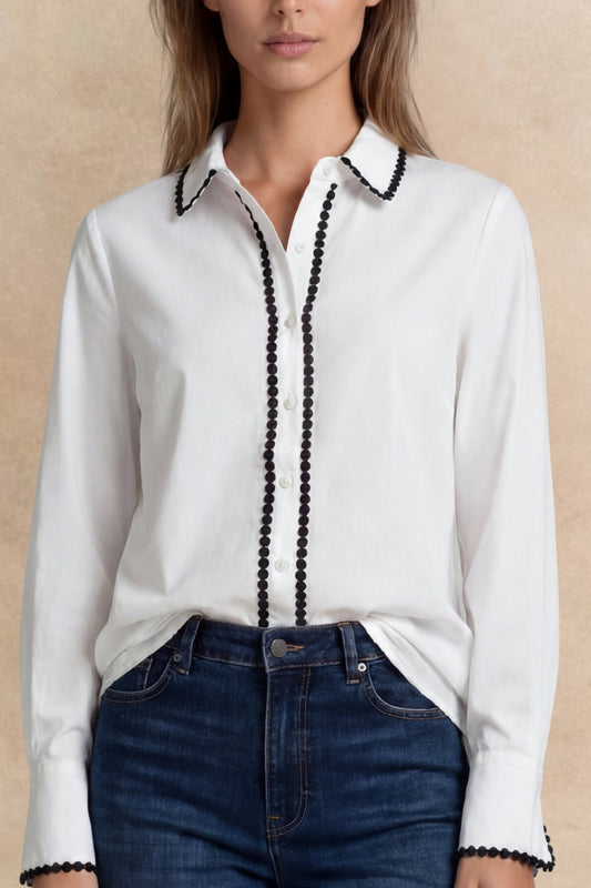Amelie Contrast-Trim Button Blouse