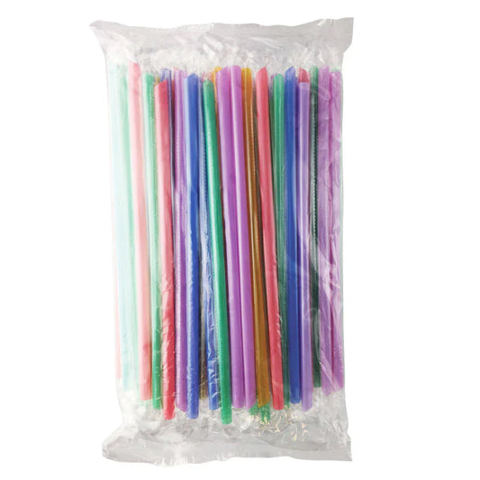 Pailles en plastique de couleurs assorties à bord coupé (également appelées pailles à boba fines ou minces) - Emballées individuellement - 8 mm de long (23,5 cm) - Carton de 2100 pièces