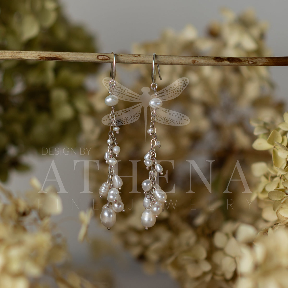 Long Pearl Drop Earrings — Sterling Silver