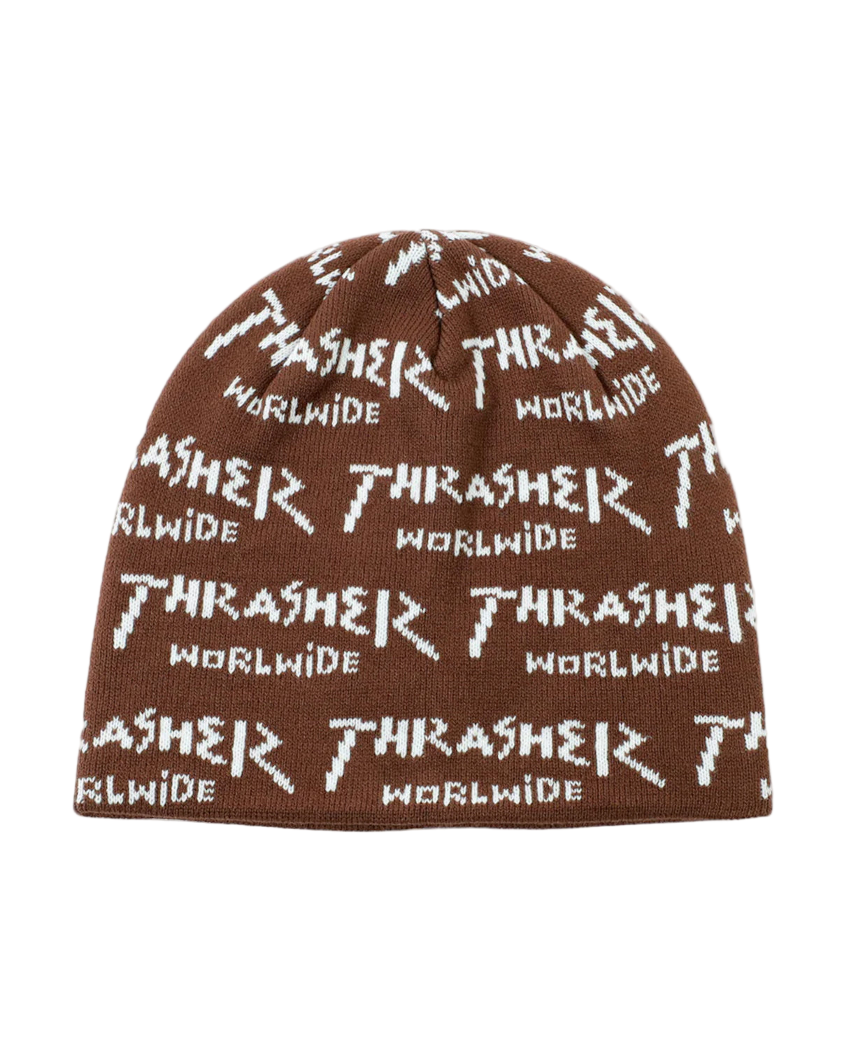 Thrasher 'Worlwide' Skully Beanie - Brown