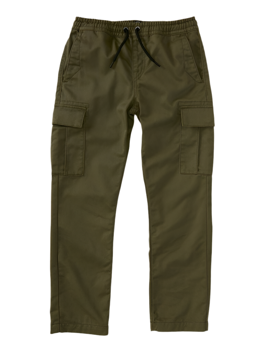 Volcom 'March' Elastic Waist Cargo Pants - Military Green (KIDS)