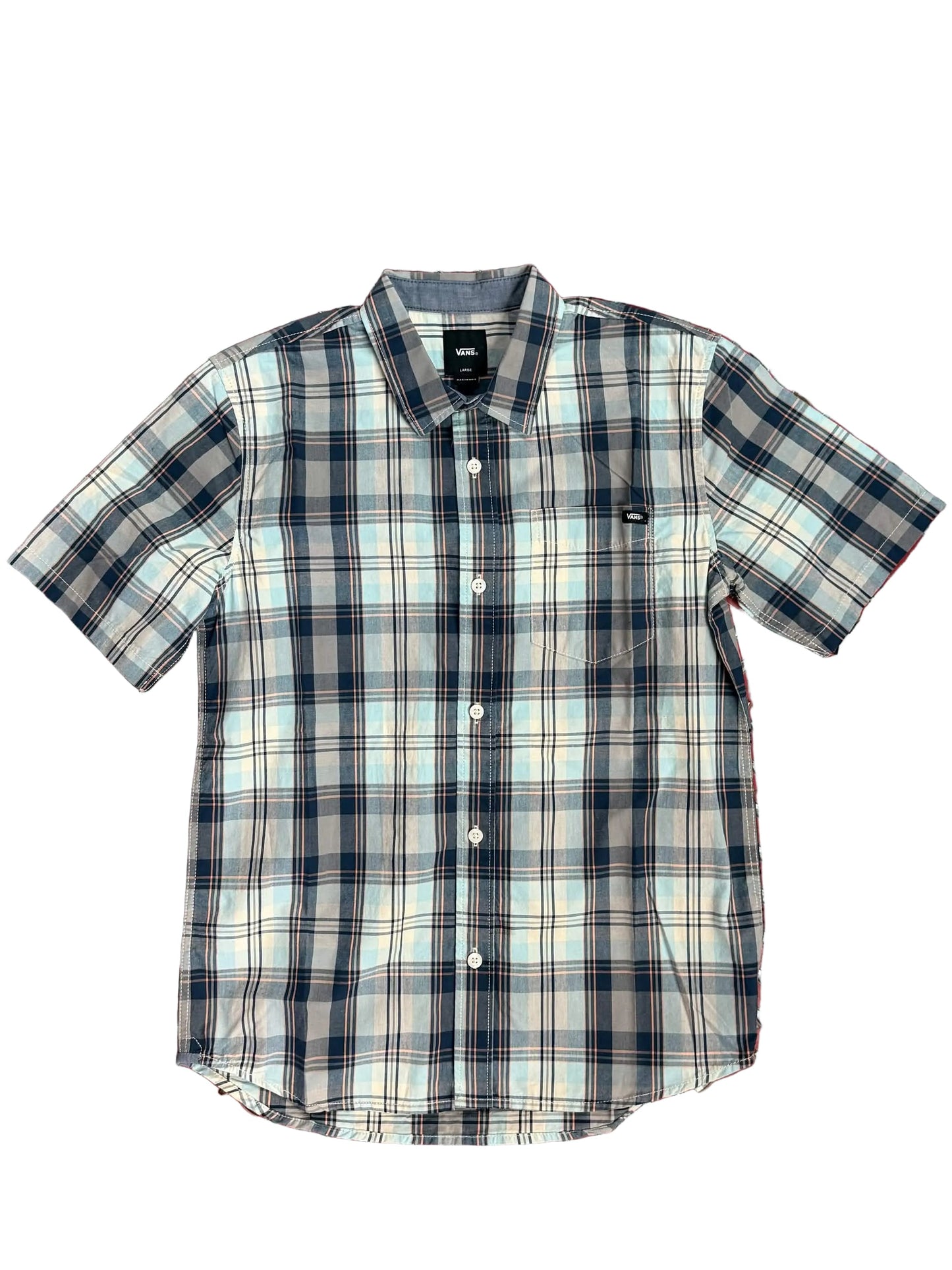 Vans 'Plaid' S/S Shirt - Blue/Salmon (KIDS)