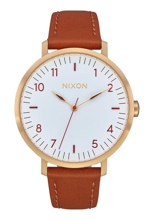 Nixon 'Arrow Leather' Watch - Gold / Red / Saddle