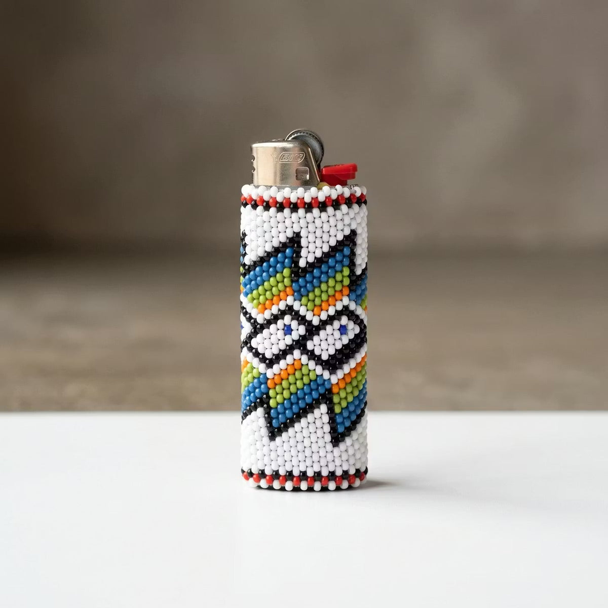 Yellow and white Beaded Lighter Case