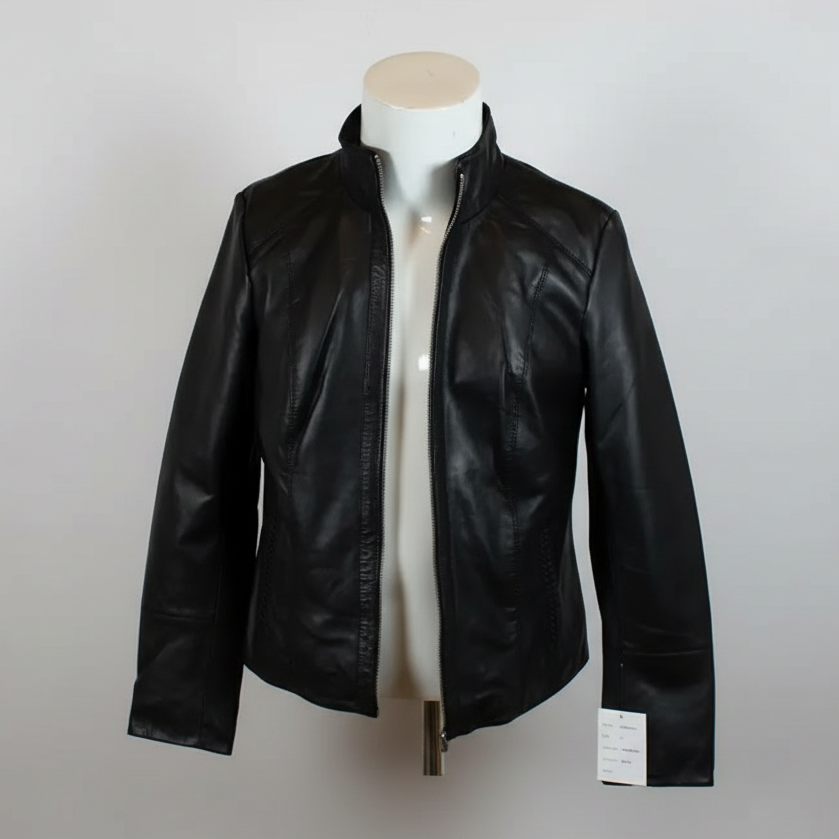 BOL Women's Classic Leather Stand Collar Jacket