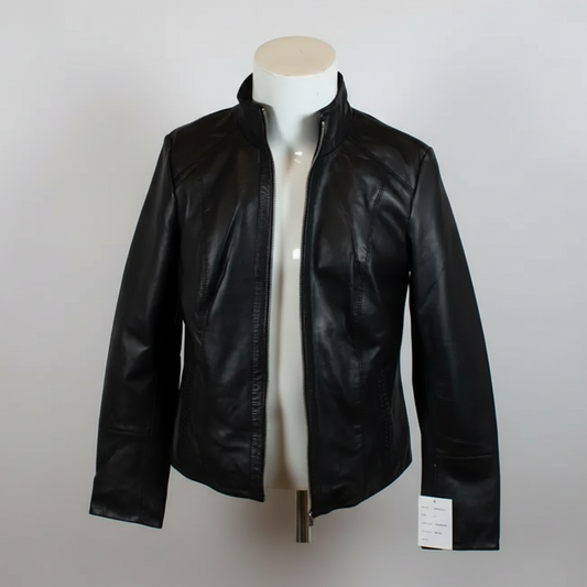 BOL Women's Classic Leather Stand Collar Jacket