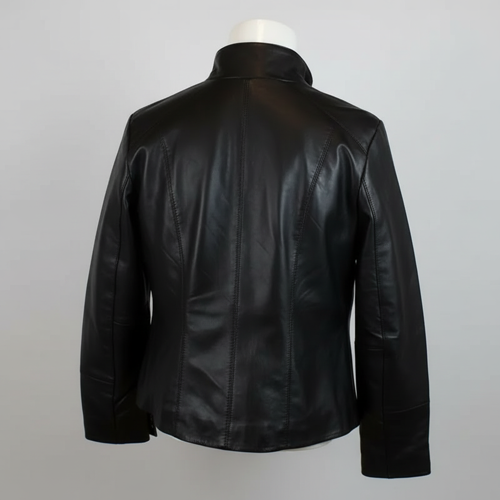 BOL Women's Classic Leather Stand Collar Jacket