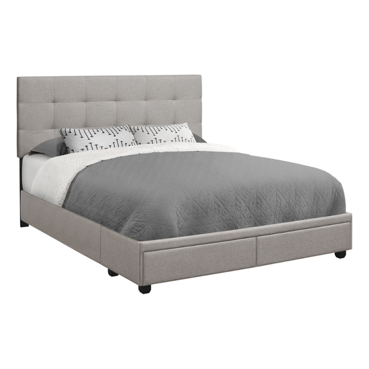 Queen Bed Base with 2 Grey Fabric Storage Drawers - Monarch (I6020Q)