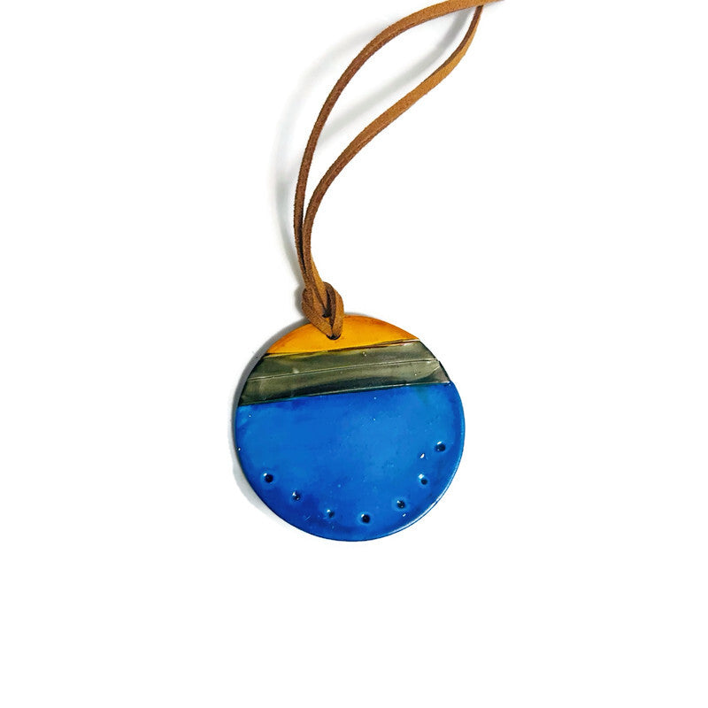 Blue Disc Pendant Necklace Handmade