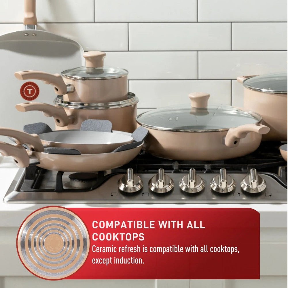T-FAL C487SK64 Ceramic Refresh 20PC Cookware Set - Kastor