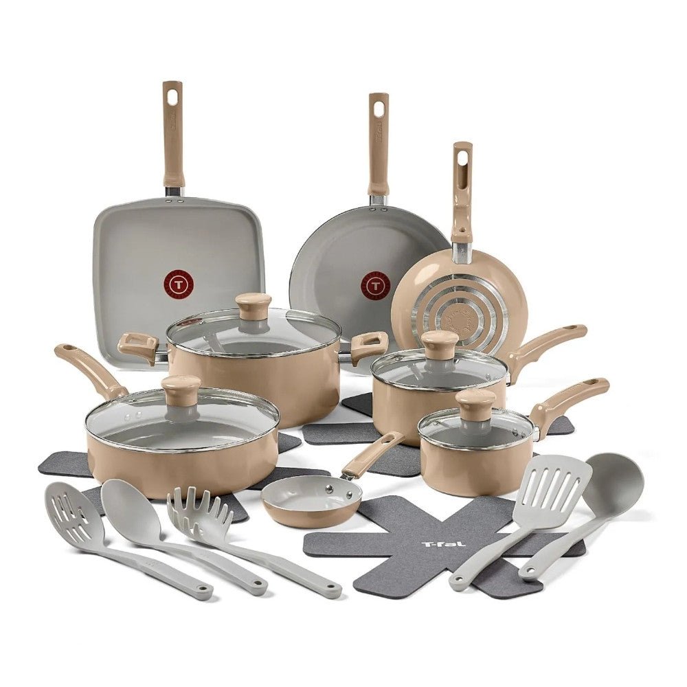 T-FAL C487SK64 Ceramic Refresh 20PC Cookware Set - Kastor