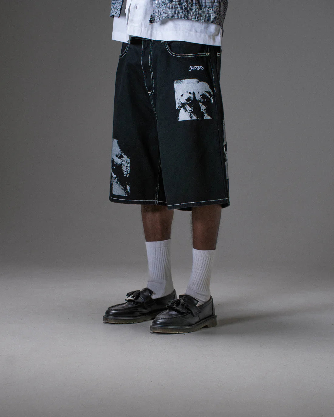Jacker 'Poodle Pals' Denim Baggy Shorts - Black