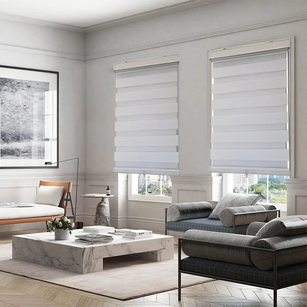 ITY CDNW-1 18 Olivia Stone Cordless Polyester Zebra Day-Night Blind 18"x84" in White