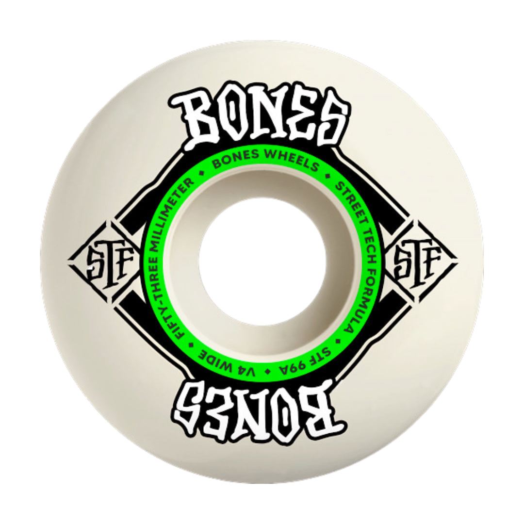 Bones Wheels 'Street Tech Formula V4 Wide' 99A Wheels 53mm - White/Green