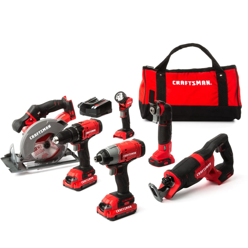 CRAFTSMAN CMCK600D2 V20* Cordless 6 Tool Combo Kit (2 Batteries) - Refurbished with Craftsman Warranty