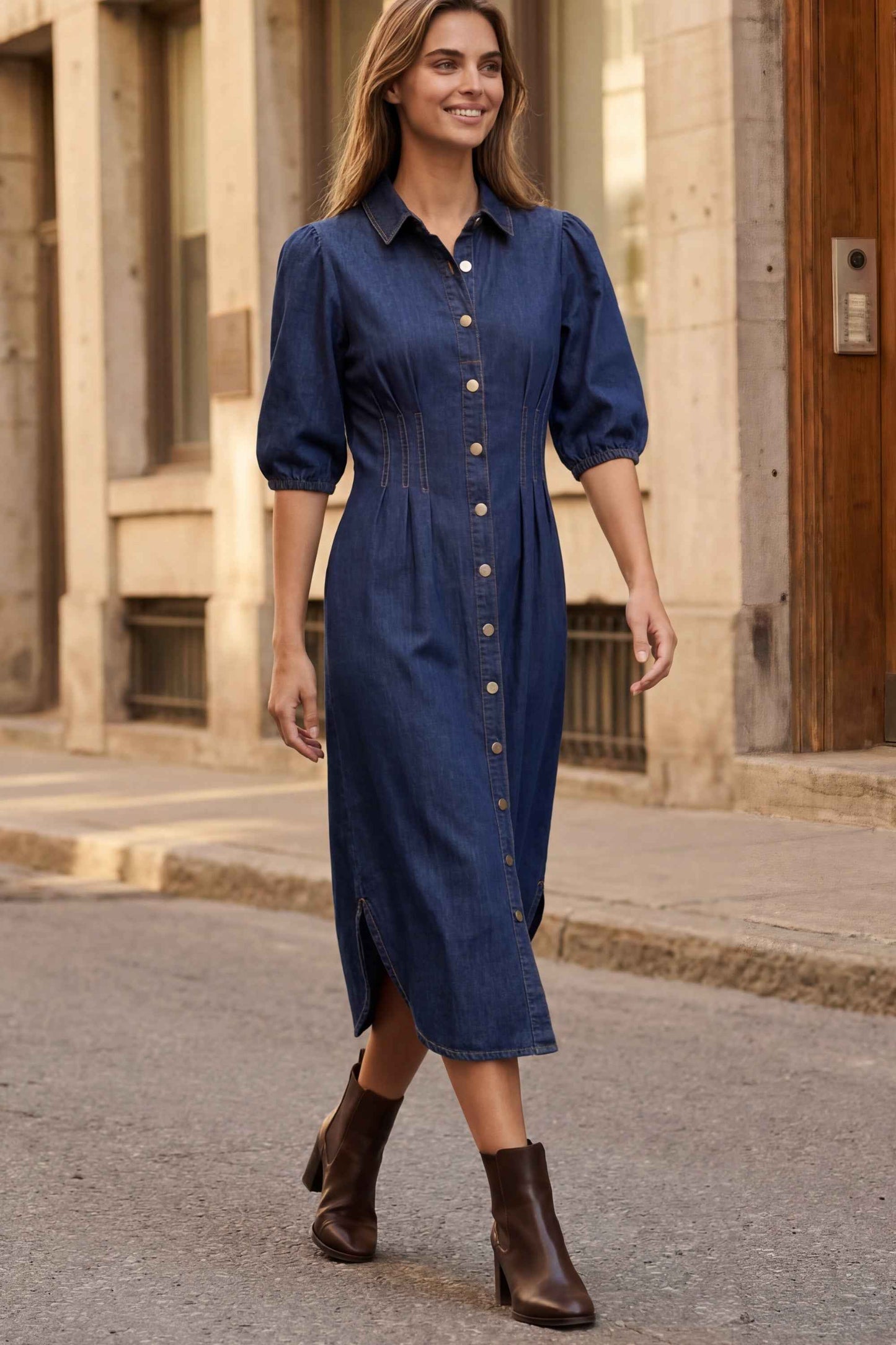 Chrystele Denim Midi Shirt Dress
