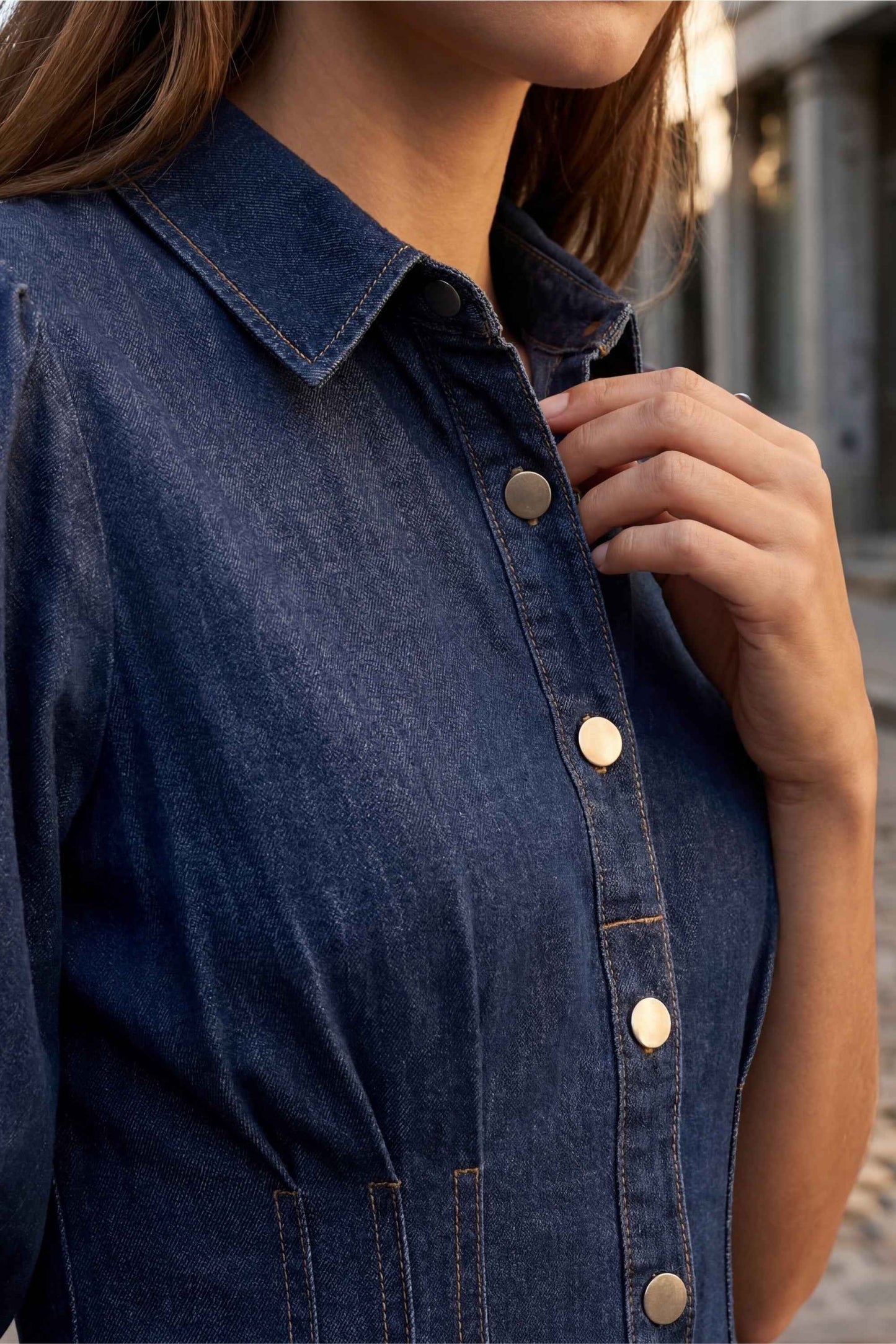 Chrystele Denim Midi Shirt Dress