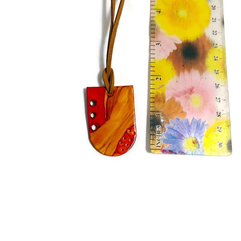 Ombre Pendant Necklace Handmade, Painted Yellow Orange Red