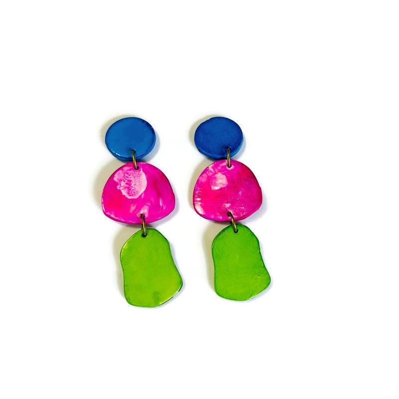Extra Large Blue Earrings Handmade, Post or Clip On
