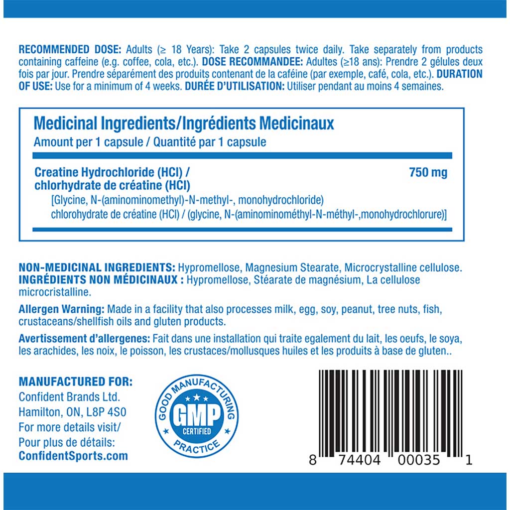 Confident Sports 100% PURE CREATINE HCL, 240 VCaps