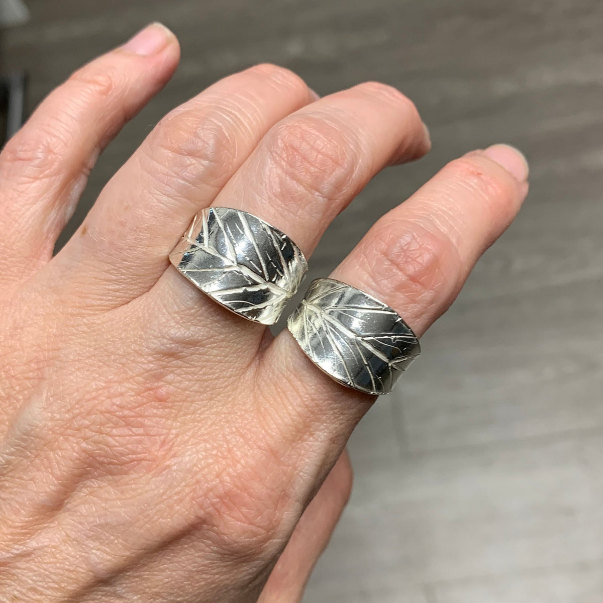 Blueberry Leaf Wraparound Ring — Handmade Sterling Silver & Gold — Unique Leaf Design