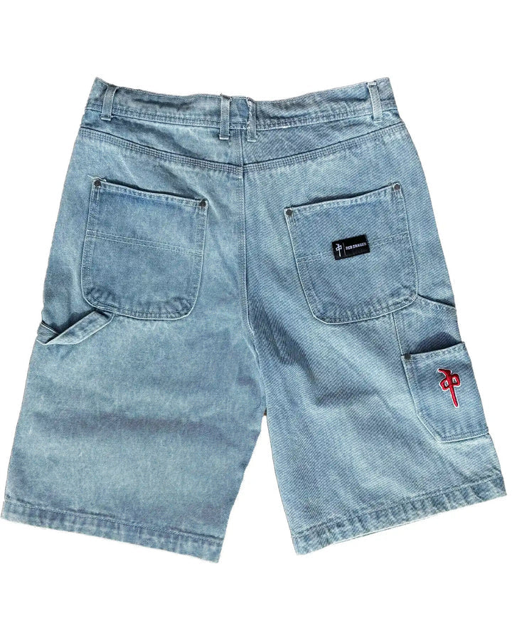 Red Dragon 'Mechanizer' Baggy Jean Shorts - Stone Wash