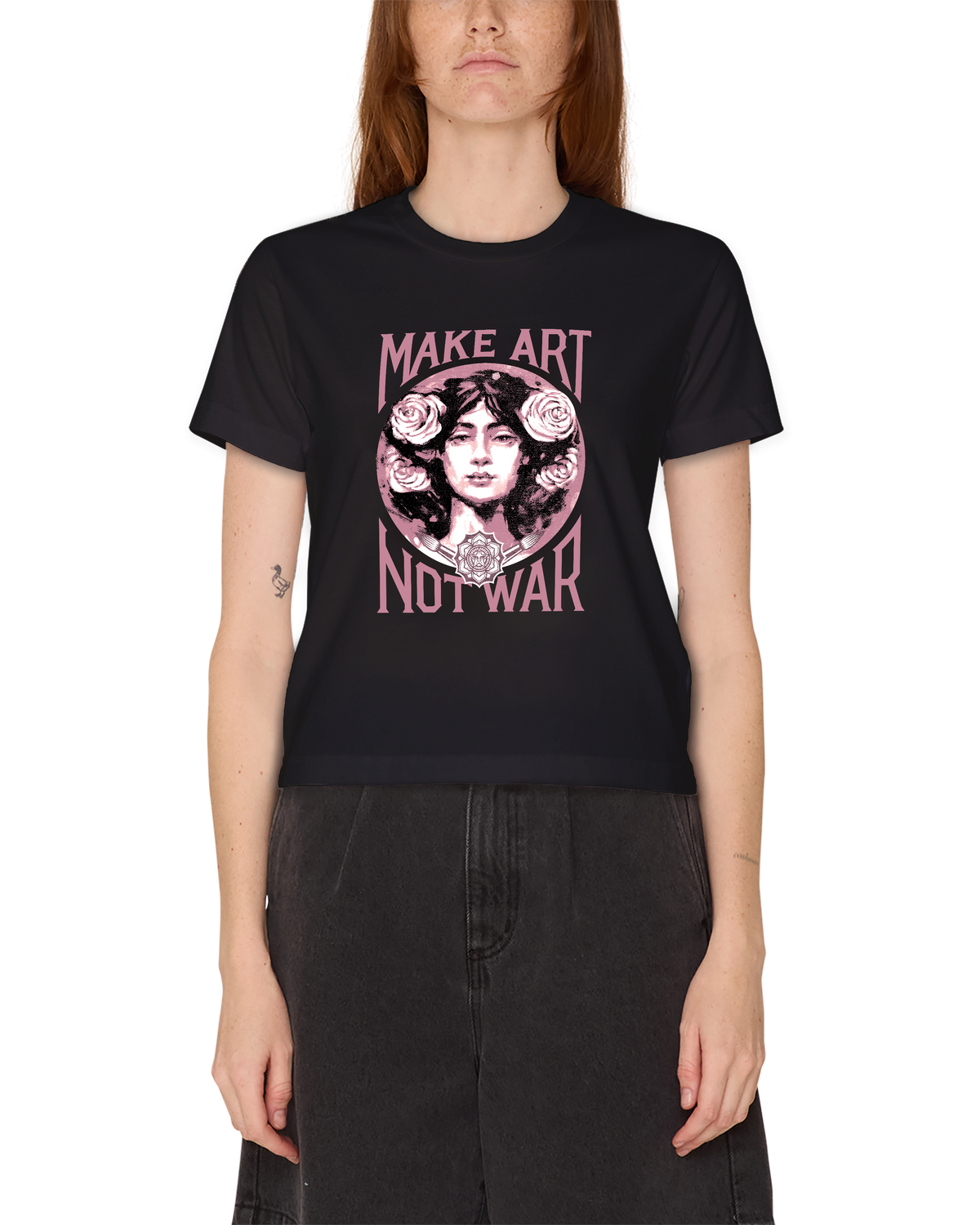 Obey 'Make Art Not War' Cropped Tee - Washed Black (Women's)