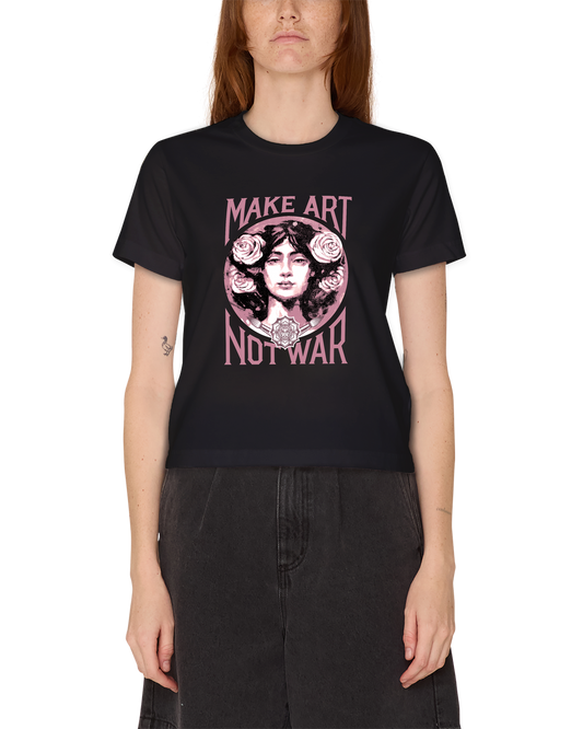 Obey 'Make Art Not War' Cropped Tee - Washed Black (Women's)