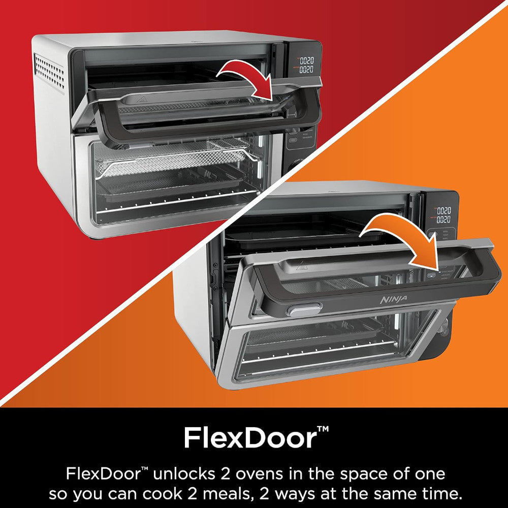 NINJA DCT401 12-in-1 Double Oven with FlexDoor, FlavorSeal & Smart Finish - Factory serviced with Home Essentials warranty