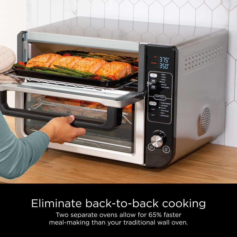 NINJA DCT401 12-in-1 Double Oven with FlexDoor, FlavorSeal & Smart Finish - Factory serviced with Home Essentials warranty
