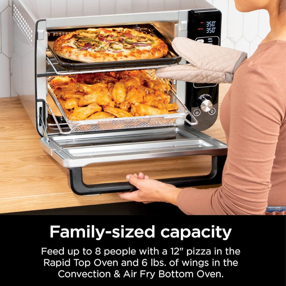 NINJA DCT401 12-in-1 Double Oven with FlexDoor, FlavorSeal & Smart Finish - Factory serviced with Home Essentials warranty