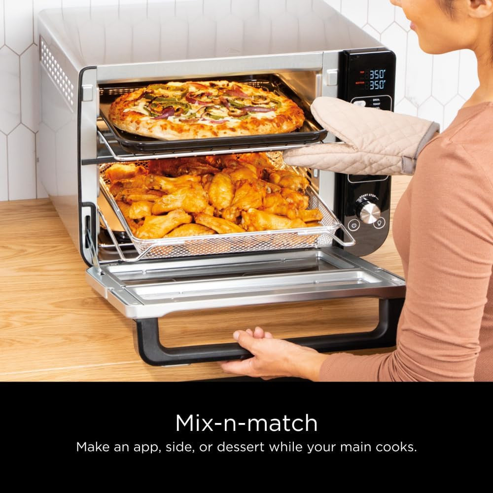 NINJA DCT401 12-in-1 Double Oven with FlexDoor, FlavorSeal & Smart Finish - Factory serviced with Home Essentials warranty