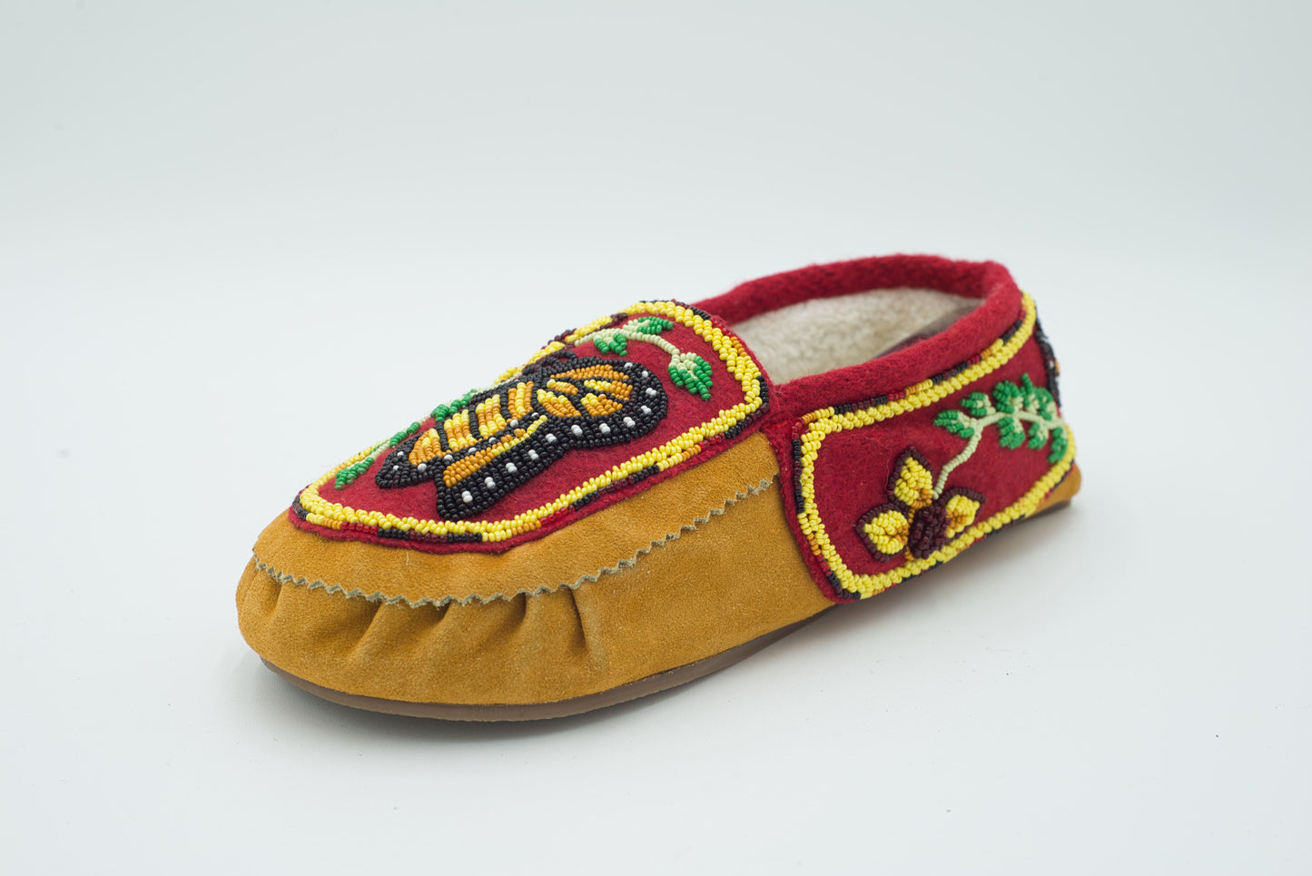 Butterfly Beaded Cow Suede Moccasins – Fleece Lined