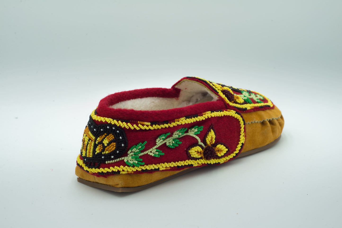 Butterfly Beaded Cow Suede Moccasins – Fleece Lined