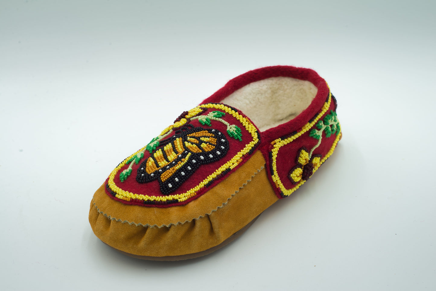 Butterfly Beaded Cow Suede Moccasins – Fleece Lined